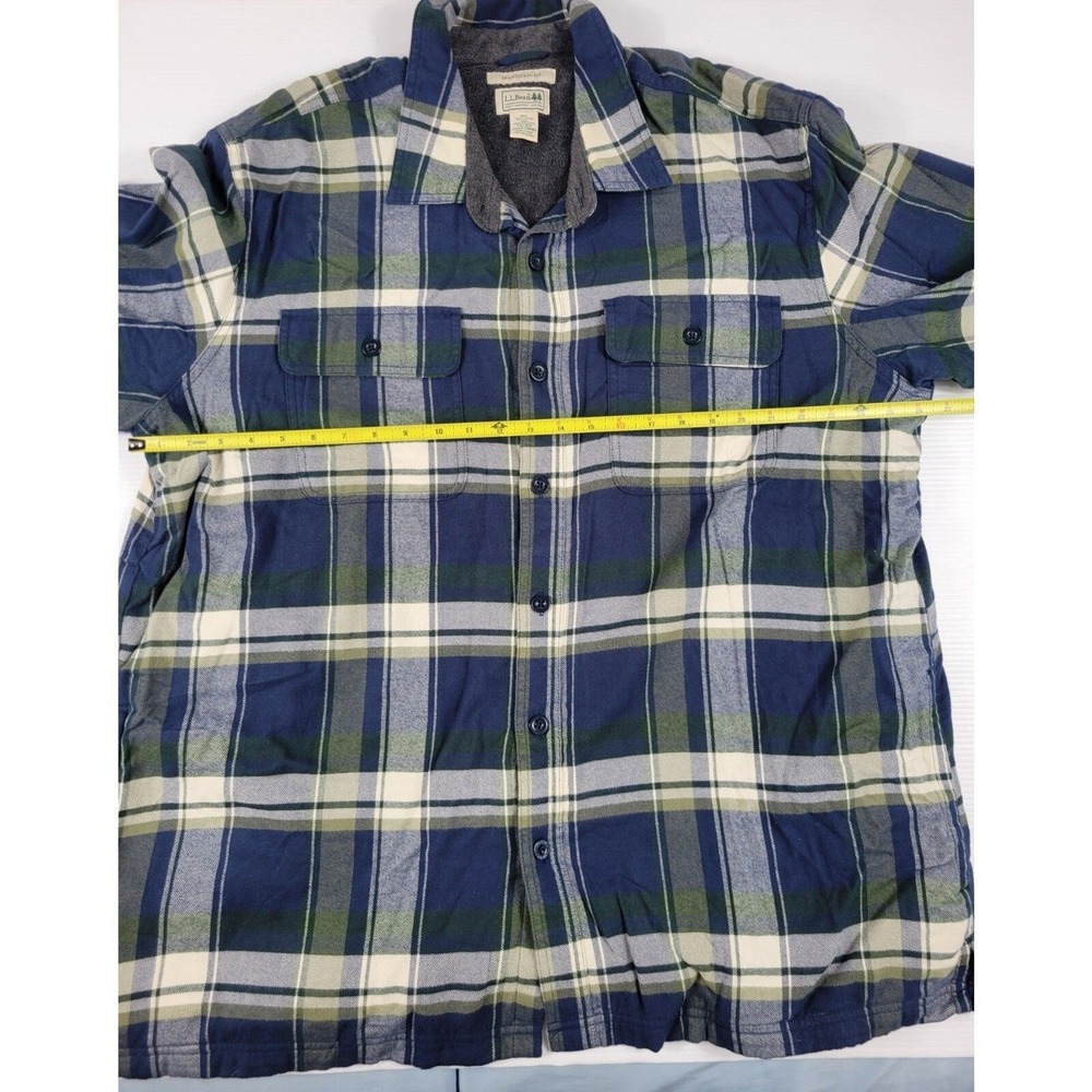 LL Bean 298189 Mens XXL 2XL Fleece Lined Plaid Jacket Shacket Blue Green Yellow - Picture 11 of 12